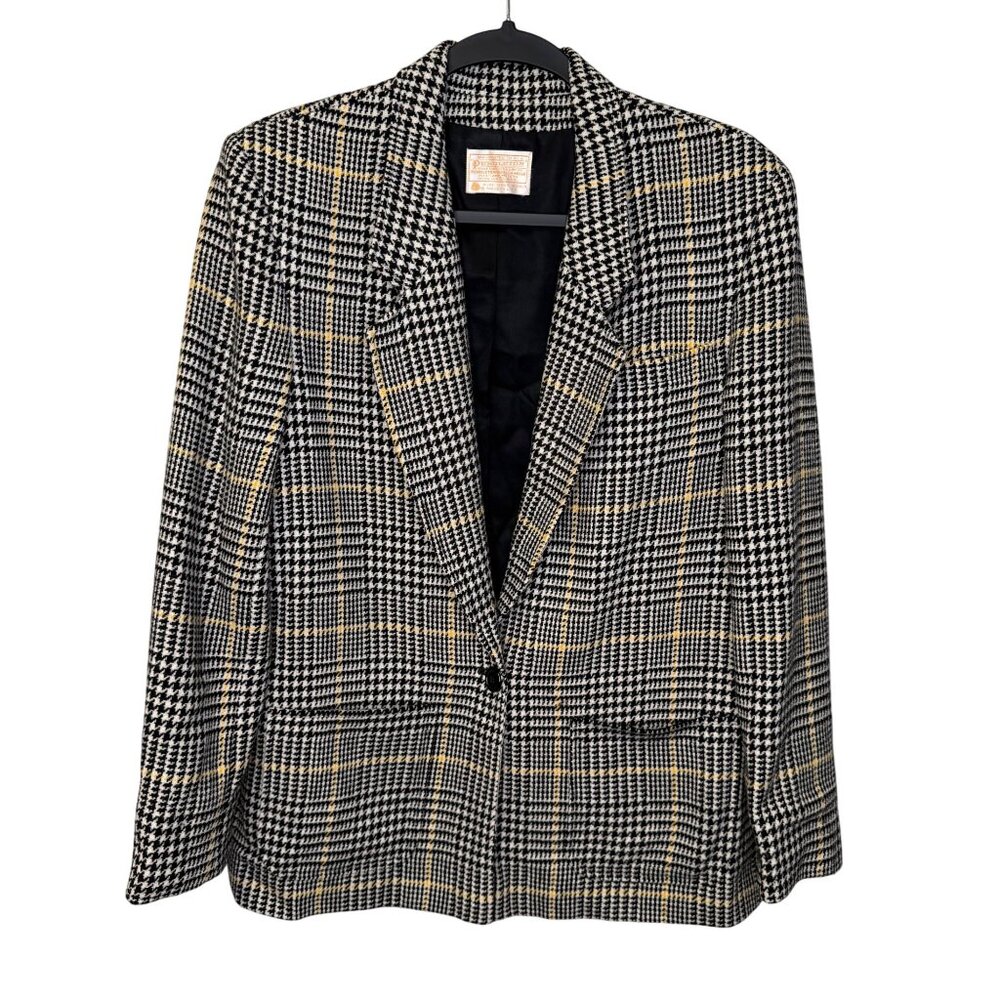 Vintage Pendleton Women's 100% Virgin Wool Houndstooth Plaid Blazer Size Medium
